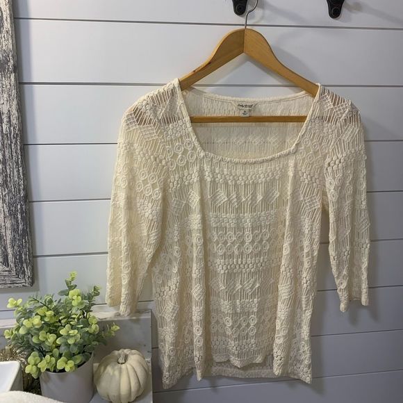 LUCKY BRAND Embroidered Bone White Top - Picture 2 of 7